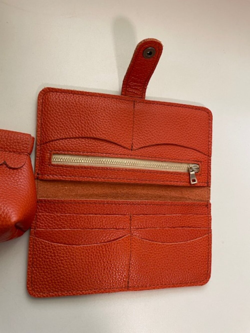 Portland Leathers Bifold Wallet & Poppy Pouch Orange KOI New - Picture 2 of 3